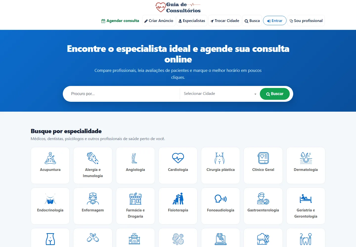 Guia de consultórios e clinicas: encontre médicos, dentistas e clínicas e agende sua consulta online — versão para computador